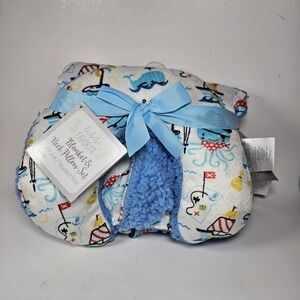 le bebe FAVORITE Blue Pirate Octopus Baby Blanket & Matching Neck Pillow Set